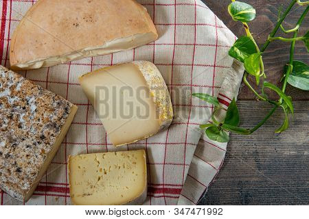 Cheeses And Tomme De Savoie, French Cheese Savoy,a French Alps France.