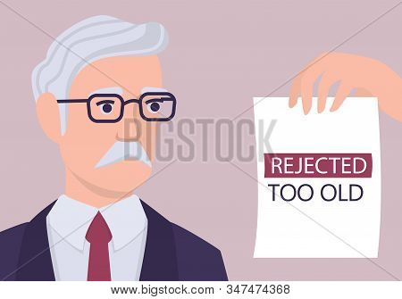 Recruitment Ageism Concept. Hr Specialist Reject An Old Man Cv.