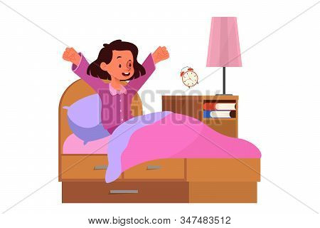 School Girl Schedule Concept. Little Girl Waking Up