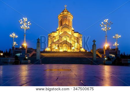 The Cathedral Of The Holy Trinity Or Tsminda Sameba (translated As The Holy Trinity). It Is Located 