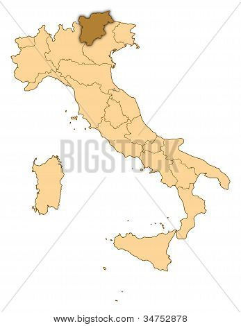 Map Of Italy, Trentino-alto Adige/südtirol Highlighted