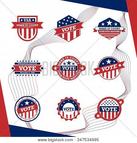 American Presidential Election Badges And Vote Labels.