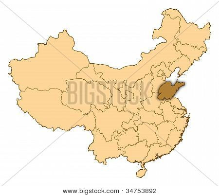 Mapa Číny, Shandong zvýrazněny