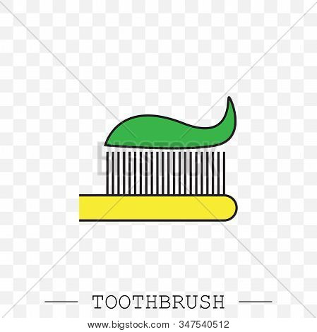 Vector Color Icon Of Toothbrush With Applied Toothpaste Portion. Toothbrush Icon Vector. Teeth Clean