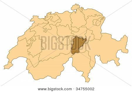 Kort over Schweiz, Uri fremhævet
