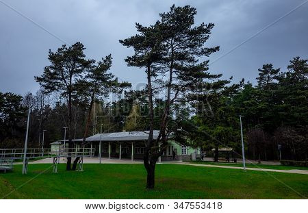 April 25, 2018 Jurmala, Lativia. Suburban Railway Station Liepupe In Jurmala.