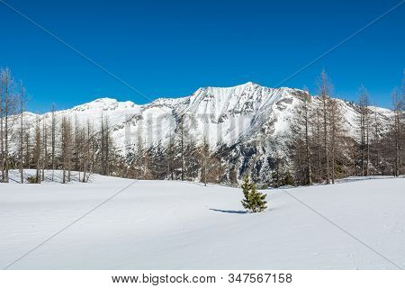 Spectacular Winter Mountain Panorama High In Austrian Alps.