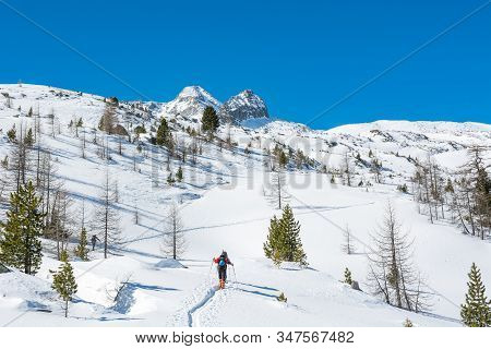 Spectacular Winter Mountain Panorama High In Austrian Alps.