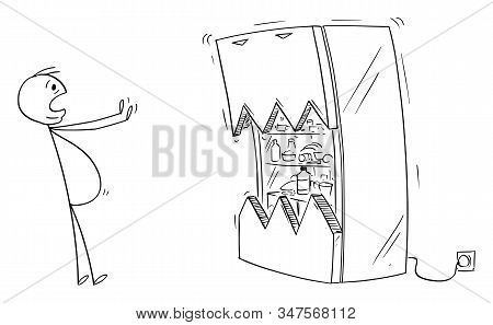 Vector Cartoon Stick Figure Drawing Conceptual Illustration Of Fat Or Obese Or Overweight Man Scared