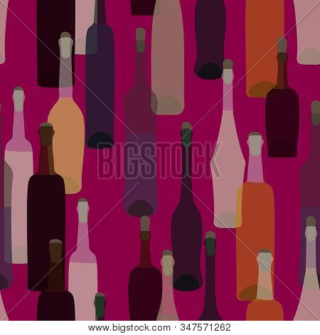 Red And White Wine In Multi-colored Bottles On A Burgundy Background. Vector Illustration, Banner De