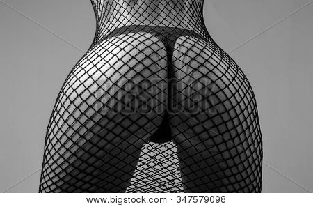 Healthy Slim Body In Black Panties. Sensual Erotic Woman Stripper With Big Ass. Woman Shows A Beauti