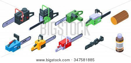 Chainsaw Icons Set. Isometric Set Of Chainsaw Vector Icons For Web Design Isolated On White Backgrou