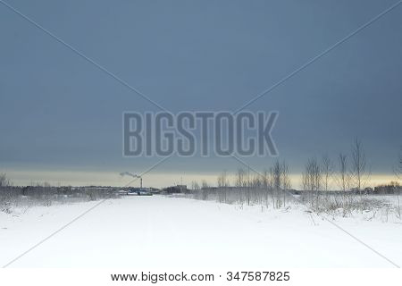 Blue Sky With Snow Field. Great Background With Copyspace. Winter And Snow Landscape. Stock Photo.