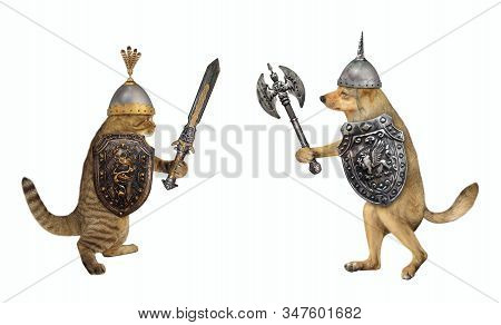 The Dog With A Double Headed Battle Axe And The Cat With An Inlaid Sword Are Fighting Each Other. Wh