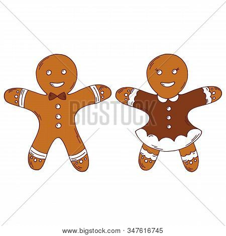 Cute Doodles, Vector Illustration For Christmas, Hand Drawn Set For Decoration. Clipart Of Cookies, 