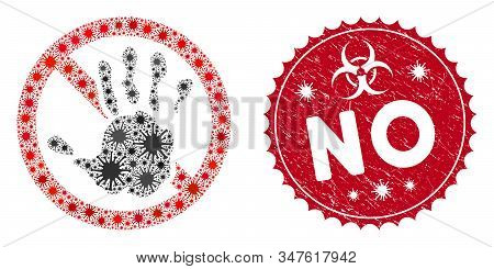 Coronavirus Mosaic No Icon And Round Grunge Stamp Seal With No Caption. Mosaic Vector Is Designed Fr