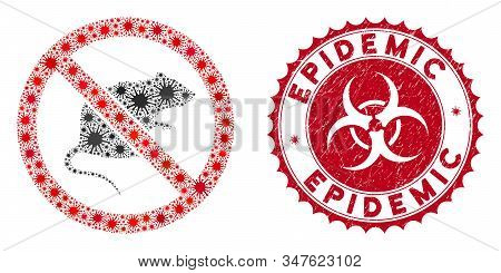 Coronavirus Mosaic No Rats Icon And Round Distressed Stamp Seal With Epidemic Text. Mosaic Vector Is