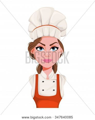 Face Expression Of Beautiful Young Chef Woman, Angry. Female Emotion. Cute Cartoon Character. Stock 