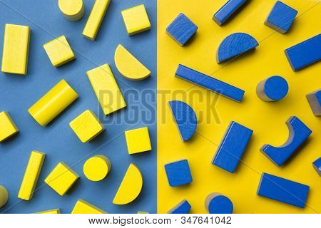Kids Educational Developing Toys Frame On White Background. Top View. Flat Lay. Copy Space For Text