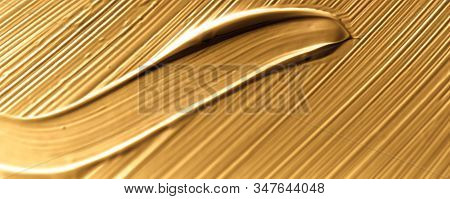 Cosmetics Abstract Texture Background, Golden Acrylic Paint Brush Stroke, Textured Cream Product As