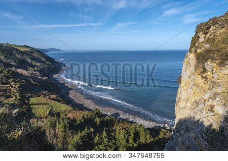 Vista Towards Deba Walking Along The Coast From Deba To Zumaia. Basque Country
