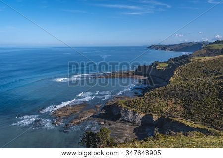 Panoramic View Of The Coast From Deba To Zumaia. Basque Country