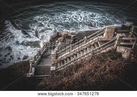 A Few Stairs On The Beach Of Deba. Basque Country