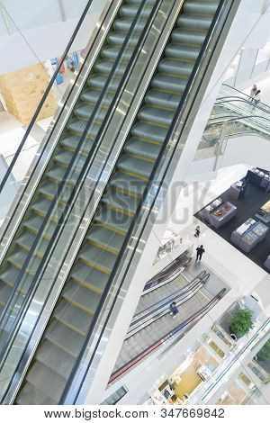 Interior View Of Escalator In Shopping Mall