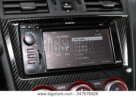 Novosibirsk, Russia - January 20, 2020:  Subaru Impreza Wrx Sti  , Audio Stereo System, Control Pane