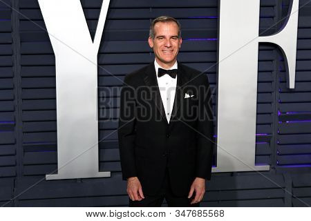 BEVERLY HILLS - FEB 24: Eric Garcetti at the 2019 Vanity Fair Oscar Party at The Wallis Annenberg Center for the Performing Arts on February 24, 2019 in Beverly Hills, CA
