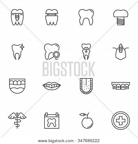 Dentistry Orthodontics Line Icons Set. Linear Style Symbols Collection, Dental Health Care Outline S