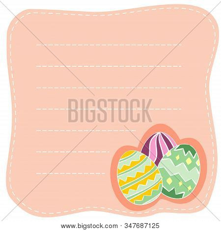 Easter Card With A Pink Background And Three Painted Eggs. Blank For Postcard, Poster Or Banner. Eas