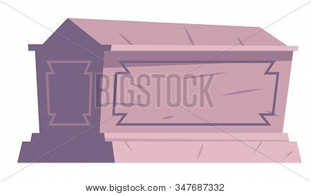Cemetery Symbol, Stone Tomb Or Sarcophagus, Cartoon Vector. Stone Sarcophagus Or Coffin, Halloween I