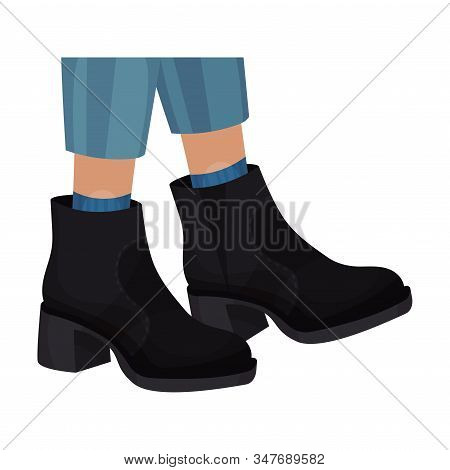 Low Shoes Or Boots With Thick Sole And Heels For Autumn Or Spring Season Vector Illustration