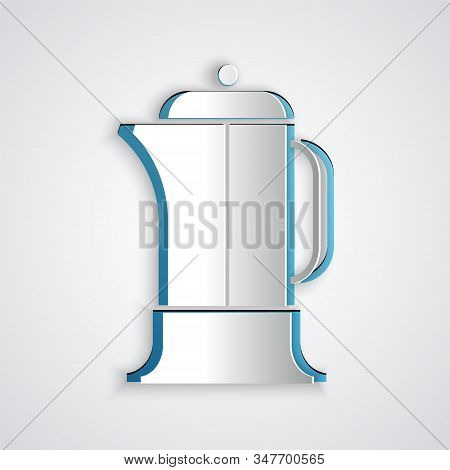 Paper Cut French Press Icon Isolated On Grey Background. Paper Art Style. Vector Illustration