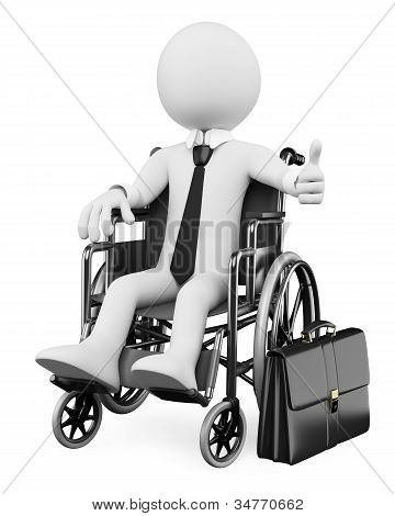Business 3D bianco persone. Portatori di handicap, uomo d'affari