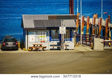 Afarnes, Norway - July 10, 2018: Ferry Dock Afarnes - Solsnes In Rauma Municipality In More Og Romsd