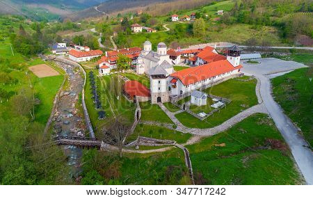 Orthodox Monastery Mileseva Aerial View. Of Serbia..