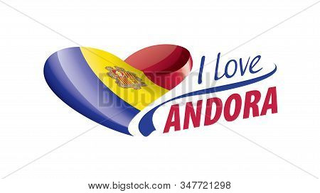 National Flag Of The Andora In The Shape Of A Heart And The Inscription I Love Andora. Vector Illust