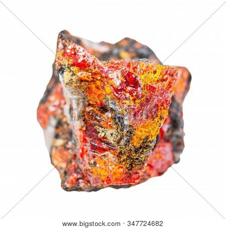 Closeup Of Sample Of Natural Mineral From Geological Collection - Unpolished Realgar Rock Isolated O