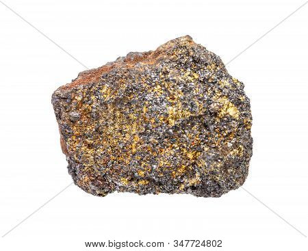 Closeup Of Sample Of Natural Mineral From Geological Collection - Unpolished Magnetite Ore With Chal