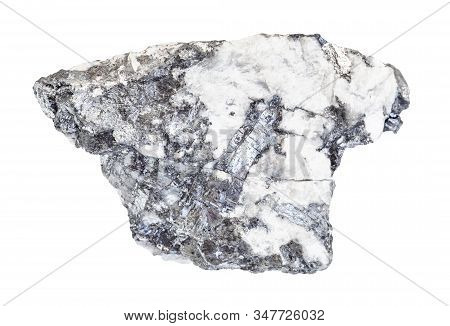 Closeup Of Sample Of Natural Mineral From Geological Collection - Unpolished Bismuthinite Rock Isola