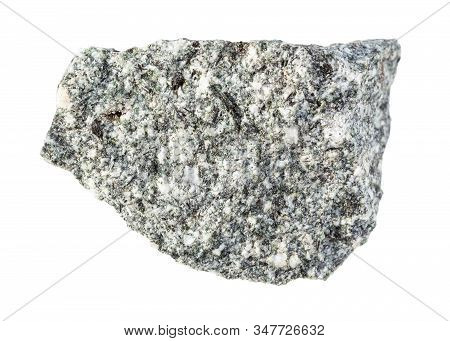 Closeup Of Sample Of Natural Mineral From Geological Collection - Rough Diorite Rock Isolated On Whi