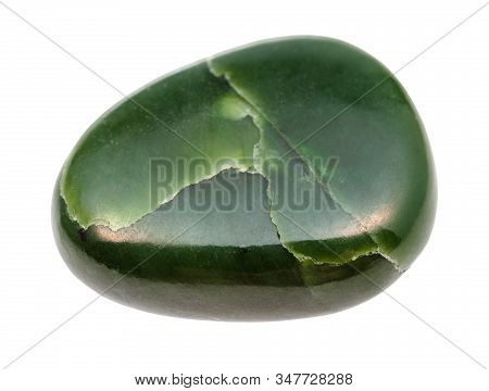 Closeup Of Sample Of Natural Mineral From Geological Collection - Polished Nephrite (green Jade) Gem
