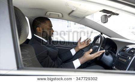 Afro-american Man Getting Angry And Nervous Because Of Car Breakdown, Stress