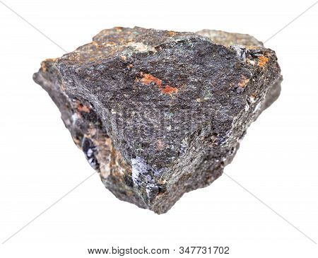 Closeup Of Sample Of Natural Mineral From Geological Collection - Raw Molybdenite Ore Isolated On Wh