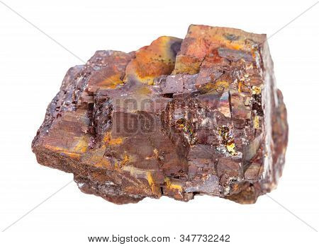 Closeup Of Sample Of Natural Mineral From Geological Collection - Raw Siderite Rock Isolated On Whit