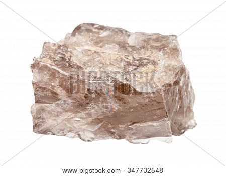 Closeup Of Sample Of Natural Mineral From Geological Collection - Rough Smoky Quartz Rock Isolated O