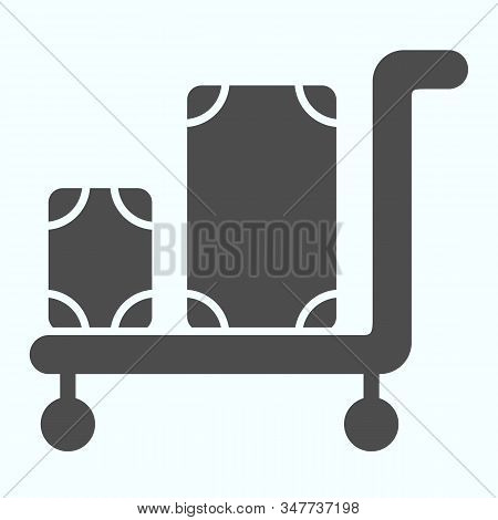 Luggage Trolley Solid Icon. Baggage On A Tray Vector Illustration Isolated On White. Trolley Baggage