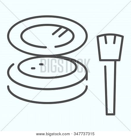 Cosmetic Makeup Powder And Brush Thin Line Icon. Female Powder And Brush Vector Illustration Isolate